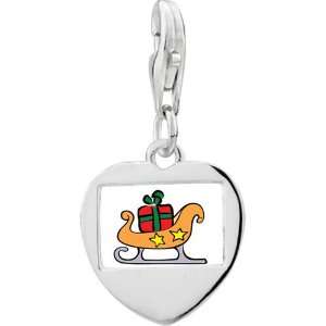   Silver Christmas Sled Photo Heart Frame Charm Pugster Jewelry