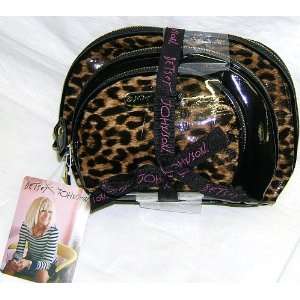 Betsey Johnson 3 piece Makeup Bag Set   Cheetah