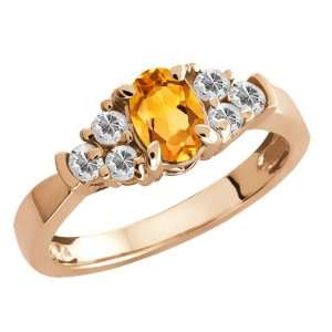  0.76 Ct Oval Citrine and White Topaz Gold Plated Silver 