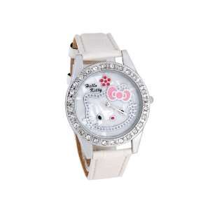  Hello Kitty Dial Analog Watch with Crystal Bezel (White) with Free 