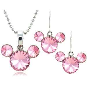   Indian Pink SWAROVSKI ELEMENT Silver Necklace And Earring Jewelry Set