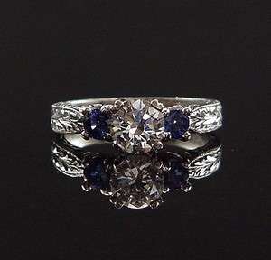 Hand Engraved Tacori Platinum Sapphire Engagement Ring  