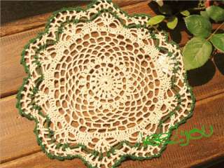 Exquisite Hand Crocheted Table Runner Place Mat Doily Green  