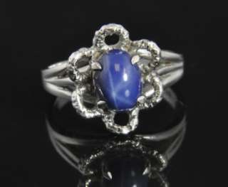 14K White Gold 2.20 CT Natural Blue Star Sapphire Solitaire Flower 