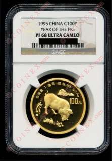 China 1995 1 oz Pig Gold Proof 100 Yuan NGC PF68 UC  