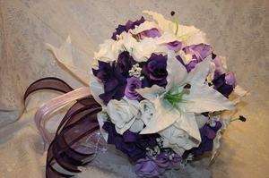 Purple Lavender Roses Casablanca Lilies Silk Flower Wedding Bridal 