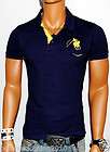 NWT MENS SANTA FE COLLECTION ROYAL BLUE YELLOW SLIM FIT POLO RUGBY 