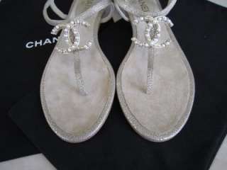BN Chanel Beige Thongs SANDALS 7.5 37 1/2 $1100  