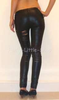 Shiny black Sliced leggings tight pants rock punk pt296  