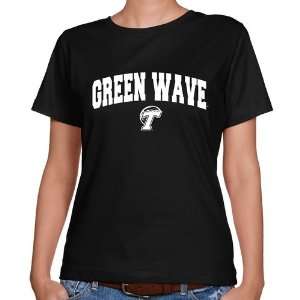 Tulane Green Wave Ladies Black Logo Arch Classic Fit T shirt  