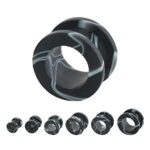   Screw Fit Black White Marble Plugs   7/16   Sold As A Pair Jewelry