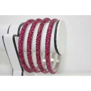  Indian Beautiful Designed Rose Color Crystal Metal Bangles 