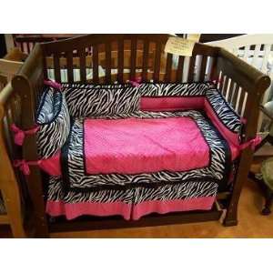 Zebra Print & Hot Pink Minky 4pc Crib Bedding Set Baby
