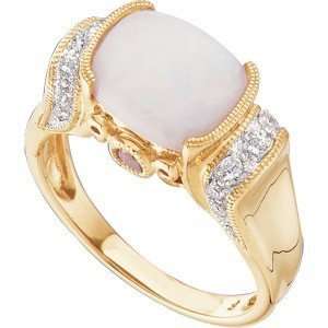  Unique White Opal & Pink Tourmaline Diamond Milgrain Gold Ring 