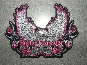 MOTORCYCLE EMBROIDERED PATCH ROSE EAGLE RIDE FOREVER  