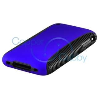 HYBRID BLACK TPU Gel CASE Blue Hard COVER+Privacy Protector For iPhone 