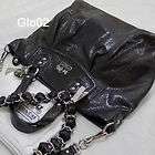 NWT COACH Madison claire Black Crackled Leather Chain Tote Shoulder 