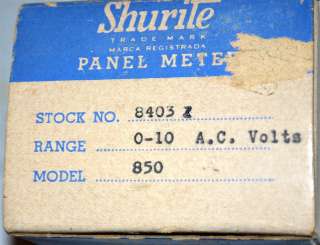 Shurite Model 850 0 10 Volts AC Analog Panel Meter  