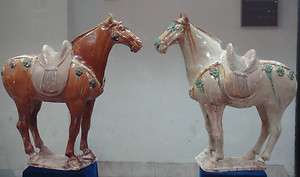 Pair of Large Chinese Tang Dynasty Sancai Horses  