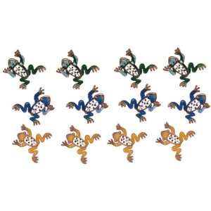  12 Piece Green, Blue and Yellow Spotted Copper Frog Magnet 