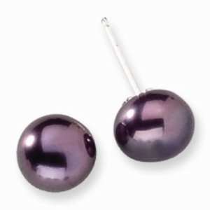    Sterling Silver 8mm Purple Cultured FW Pearl Post Earrings Jewelry