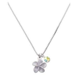 Pearl Purple Plumeria Flower Charm Necklace with AB Swarovski Crystal 