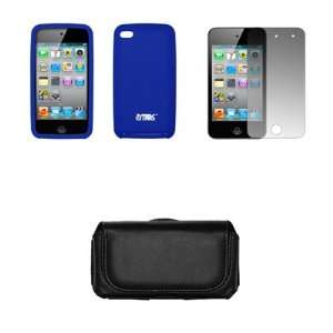  Ipod Touch 4 Premium Black Leather Carrying Case + Premium Blue Case 