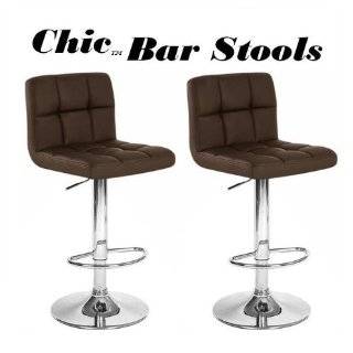 Chic Modern Adjustable Synthetic Leather Bar Stools   Brown   Set of 