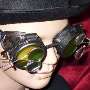 Steampunk Goggles Glasses magnifying lens Pewter LM D  