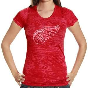 Detroit Red Wings Ladies Burnout T Shirt   Red  Sports 