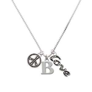   Large Silver Initial   B, Peace, Love Charm Necklace [Jewelry