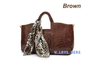   Crocodile Print Tote Shoulder Bag Ladies Purse Handbag With Scarf BB16