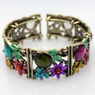 2012 New styles Flower Rhinestone Crystal Copper Bangle Cuff Bracelet 