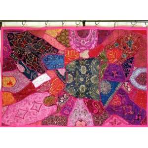   Moti Pink Wall Accent Decor Patchwork Tapestry Throw