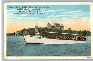 Old Postcard Capt Adkins BoatAlexandria Bay,New York  