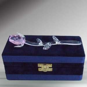  Crystal Figurines ~ Pink Crystal Rose in Gift Box