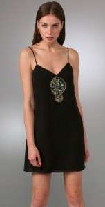 NEW Tibi Grande Beaded Silk Black Slip Dress 4 $345  