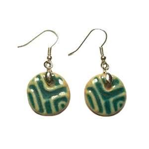 Sea Green Glazed Ceramic Round Dangle Earrings Jewelry
