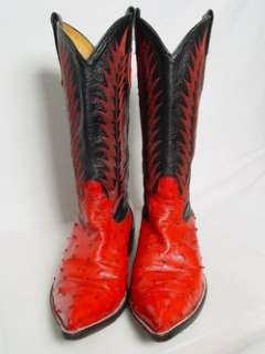 Mens Vintage Red FULL QUILL OSTRICH Leather Needle Toe Western Cowboy 