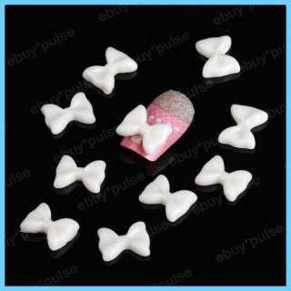20 White Acrylic 3D Butterfly Bow Tie Bead Slices Nail Art Tip DIY 