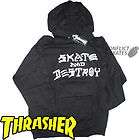 thrasher magazine skate destroy skateboard hood sweat shirt black l