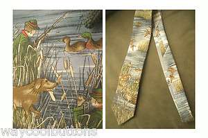 DUCK HUNTER with RIFLE and HUNTING DOG DUCKS SILK FABRIC NECKTIE LANDS 