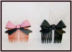 VINTAGE Hair Ornaments COMBS Bow PINK Black 1970 ART  