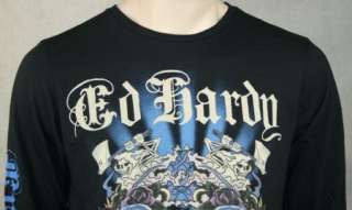 ED Hardy Men Double Skull & Tiger Black L S T Shirt  
