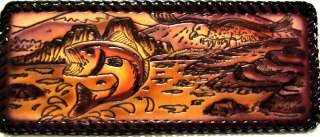  Leather Tooled Jumping Fish & Eagle Westen Style Wallet  