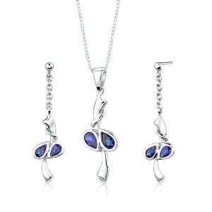   Finish Pear Shape Sapphire Pendant Earrings and 18 inch Necklace Set