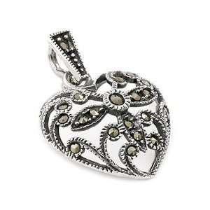  Marcasite Heart Sterling Silver Pendant Jewelry