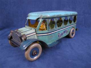 Vintage Strauss Bus De Luxe Deluxe Wind up Tin Toy  