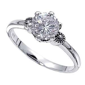   Engagement Ring Clear CZ Prong Set Marcasite Ring 8MM ( Size 5 to 8