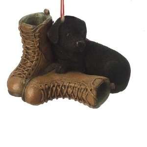  Black Lab Puppy with Hunting Boot